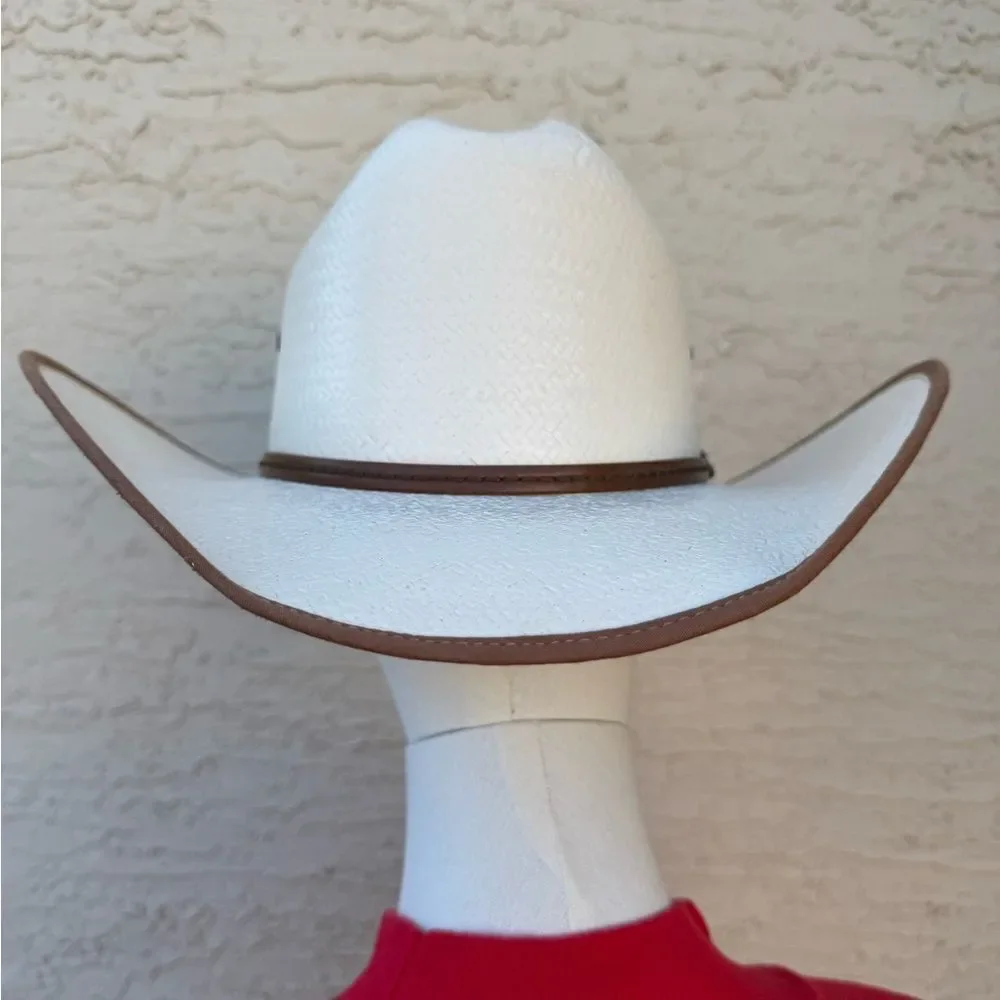 Justin 10X White Straw Western Cowboy Hat 7 5/8 (61cm) EUC